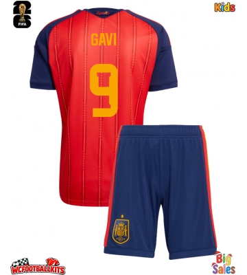 Spain Paez Gavi #9 Replica Home Stadium Kit for Kids World Cup 2026 Short Sleeve (+ pants)